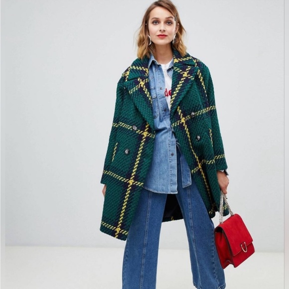 Asos Design Double Breasted Check Coat - Picture 1 of 7